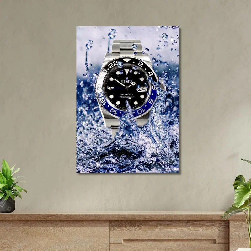 Quadro Moderno Orologio Rolex Gmt Master Gocce D'Acqua Blu