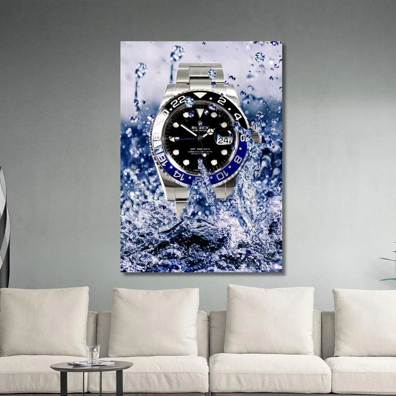 Quadro Moderno Orologio Rolex Gmt Master Gocce D'Acqua Blu