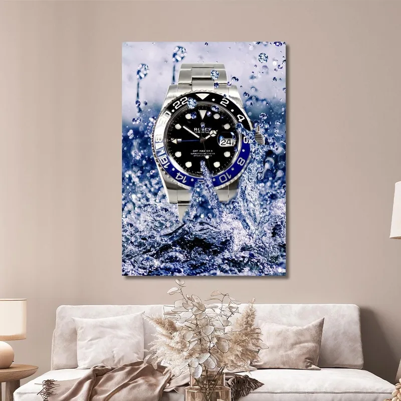 Quadro Moderno Orologio Rolex Gmt Master Gocce D'Acqua Blu