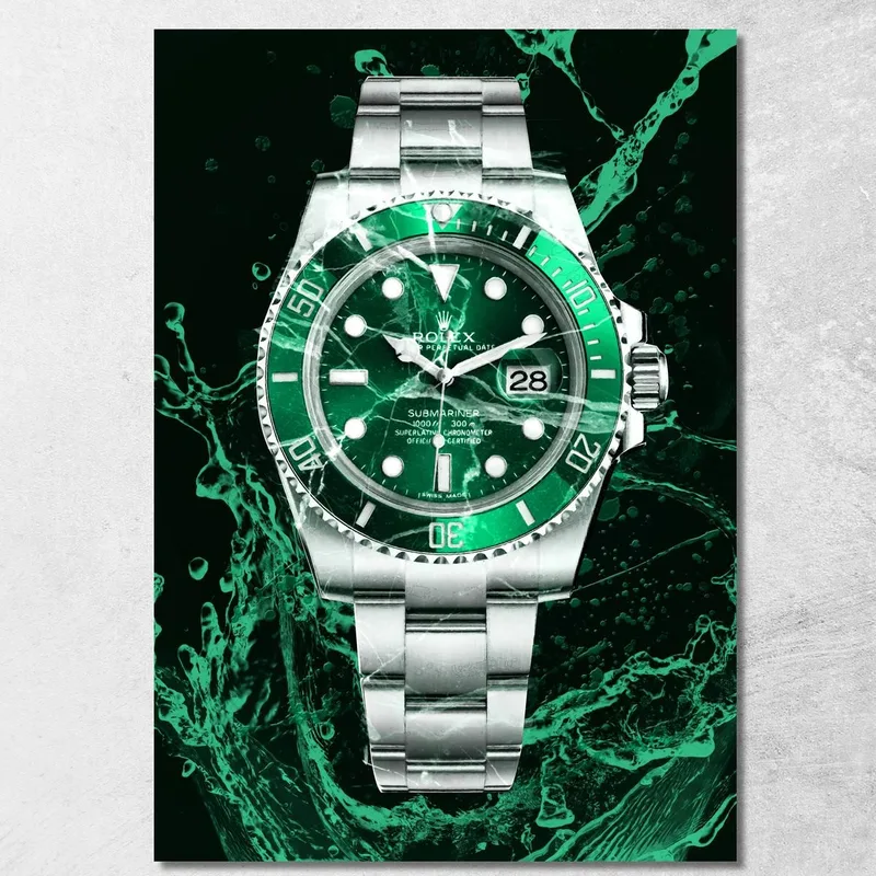 Modern Watch Painting Rolex Submariner Green Water canvas print