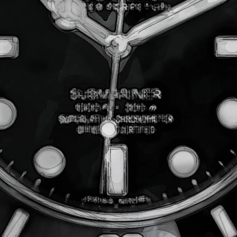 Modernes Uhrenbild Rolex Submariner Schwarz-Weiß Explosion