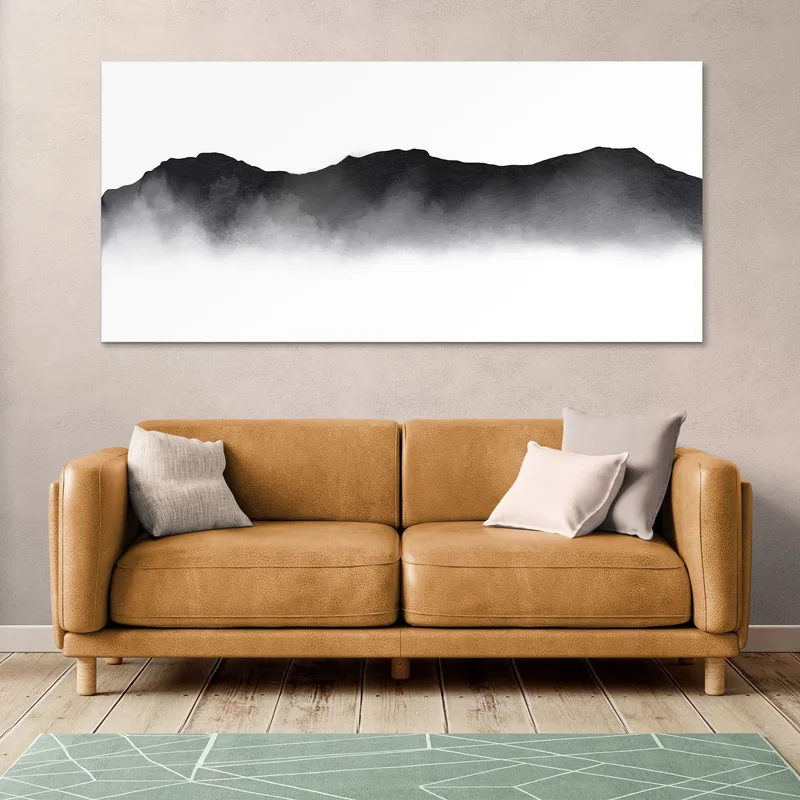 Abstract Landscape Painting Black Foggy Mountain Landscape Minimalist