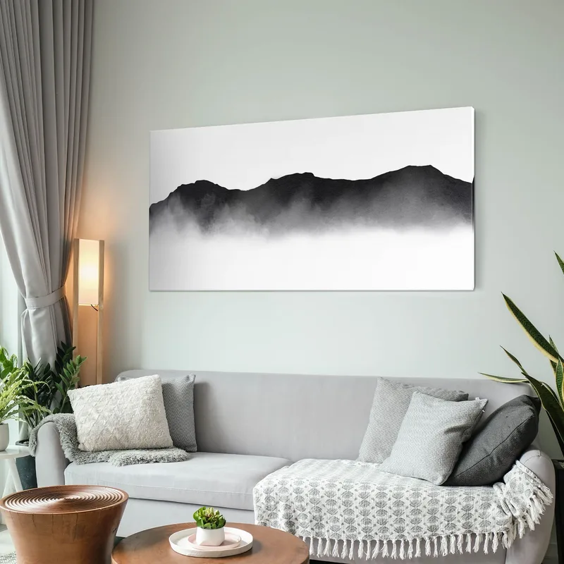 Abstract Landscape Painting Black Foggy Mountain Landscape Minimalist