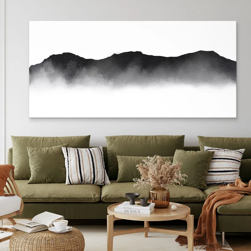 Abstract Landscape Painting Black Foggy Mountain Landscape Minimalist