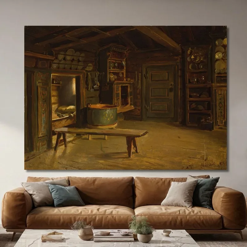 Interior De Una Granja En Gulsvik Hallingdal Adolph Tidemand