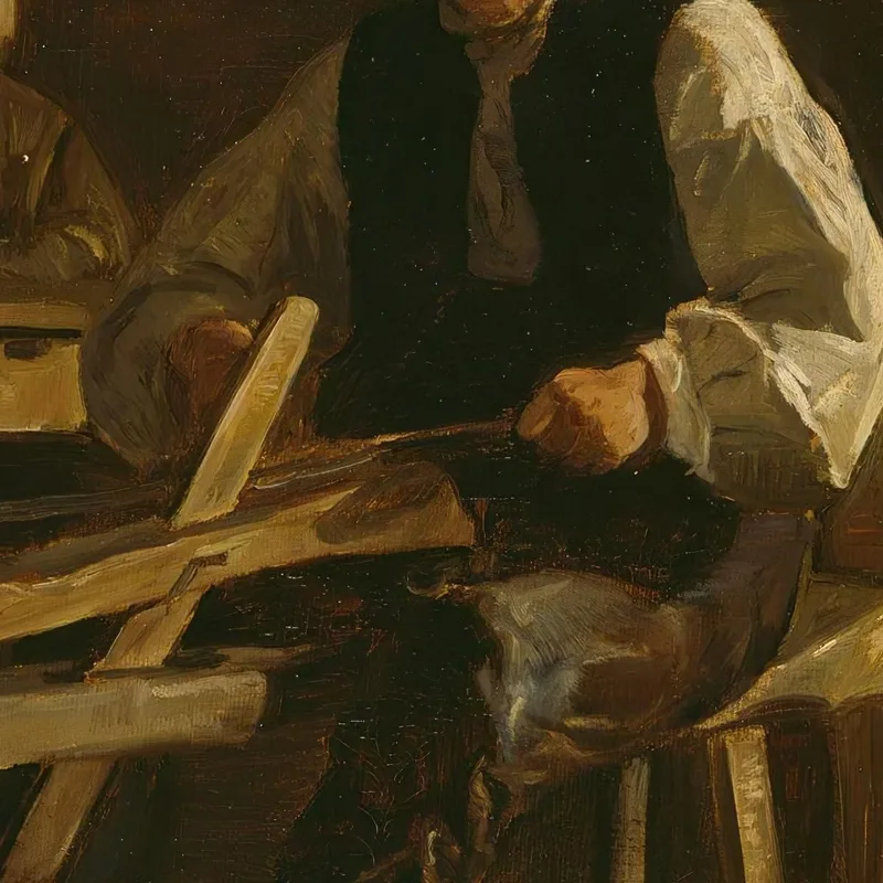 Interior De Vikøy Con Campesino Haciendo Aros Para Barriles Adolph Tidemand