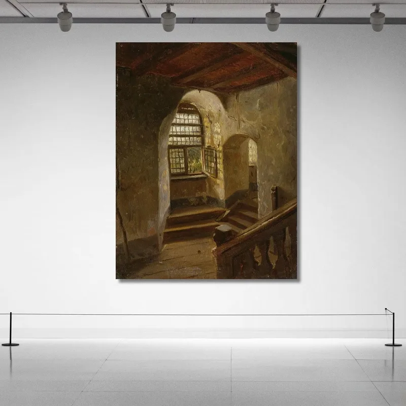 Escalera En Un Castillo Junto Al Rin Adolph Tidemand