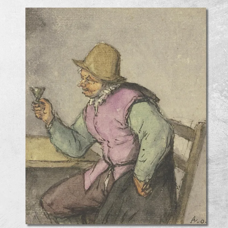 Contadino Seduto A Un Tavolo Con Bicchiere Verso Sinistra Adriaen van Ostade quadro stampa su tela
