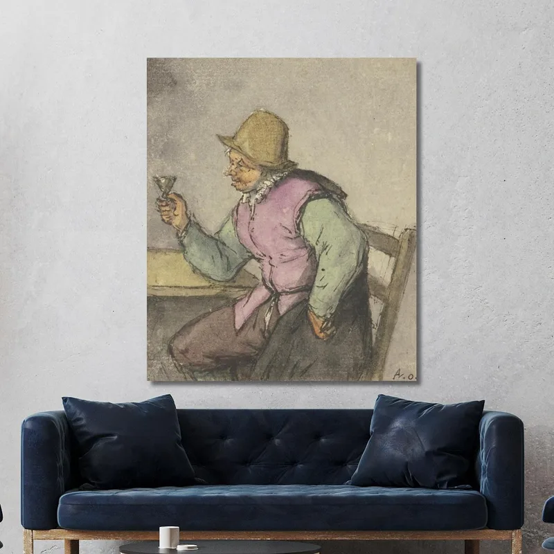 A Peasant Sitting At A Table With A Glass Facing Left Adriaen van Ostade
