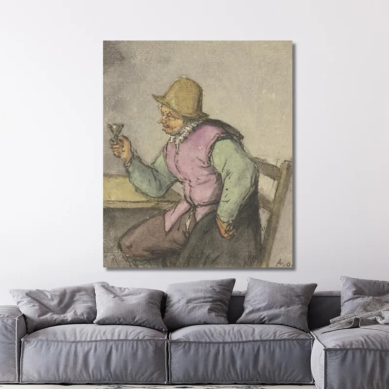 A Peasant Sitting At A Table With A Glass Facing Left Adriaen van Ostade