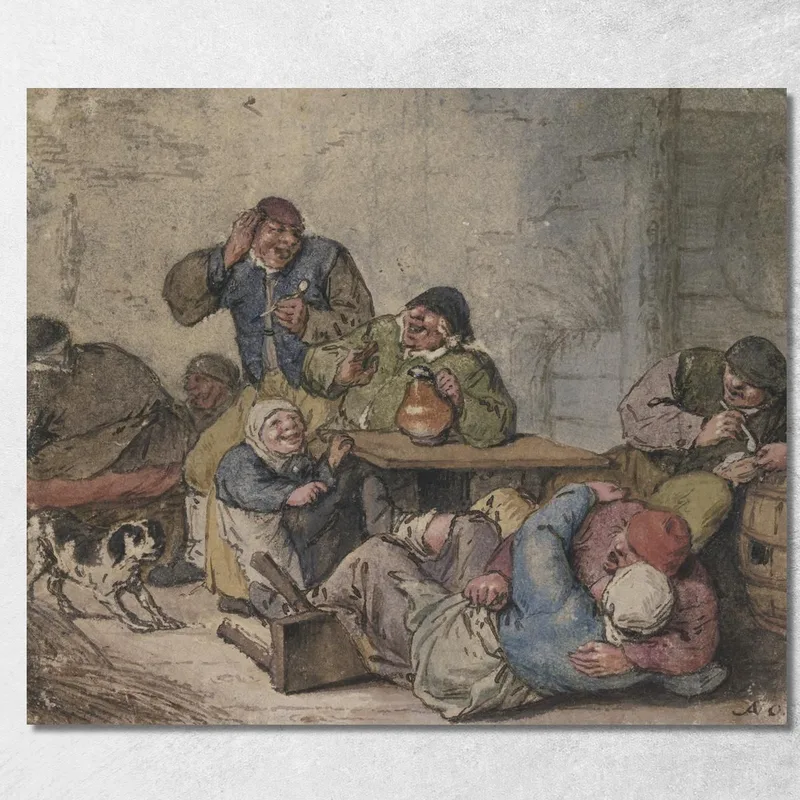 Contadini Scatenati Nella Locanda 2 Adriaen van Ostade quadro stampa su tela