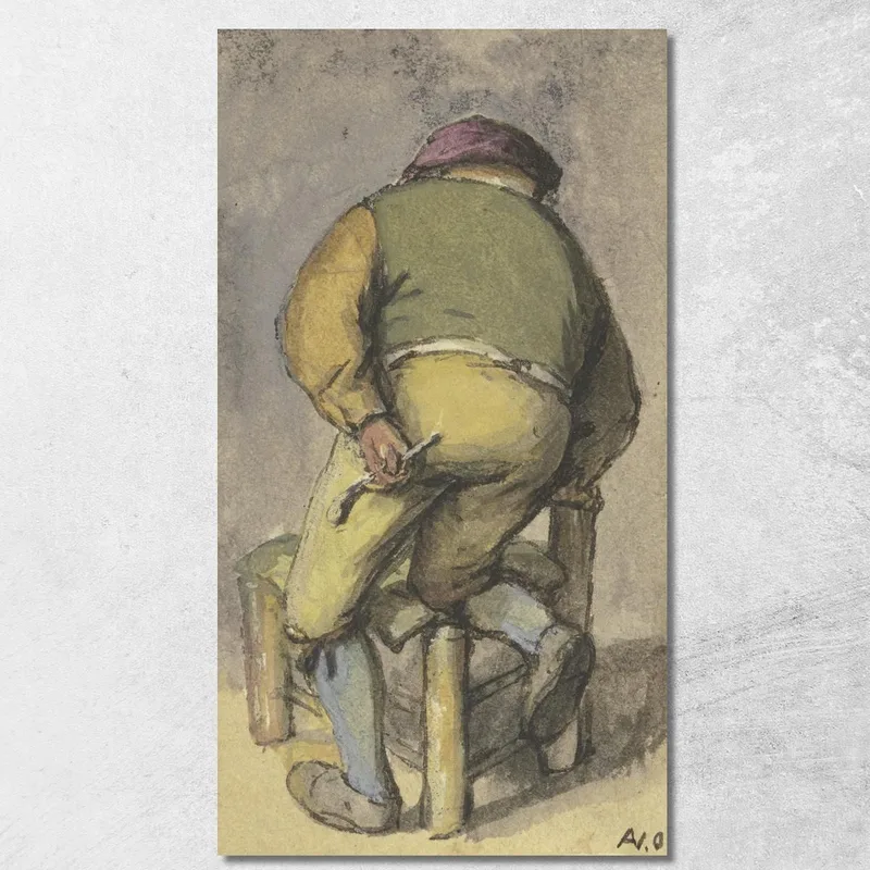 Contadino Di Spalle Con La Gamba Destra Su Una Sedia Inginocchiato Adriaen van Ostade quadro stampa su tela