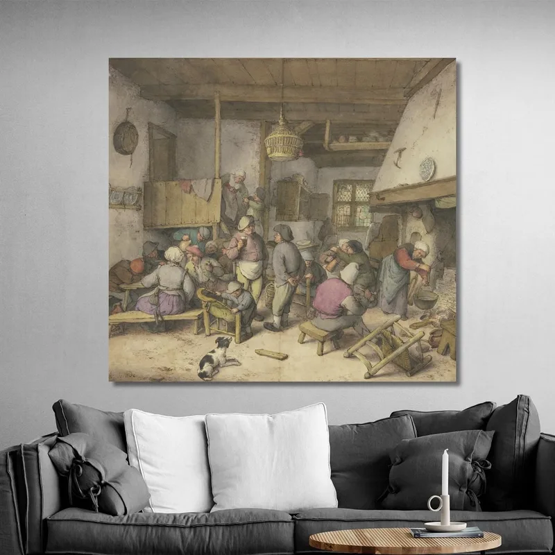 Interior De Una Taberna Con Campesinos Fumando Bebiendo Y Coqueteando​ Adriaen van Ostade