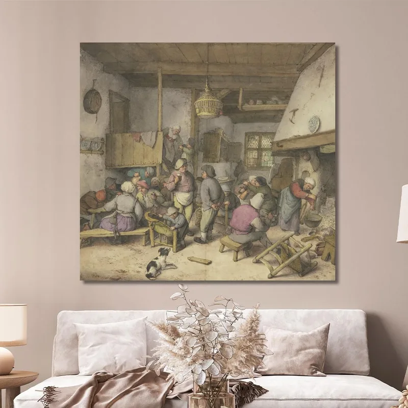 Interior De Una Taberna Con Campesinos Fumando Bebiendo Y Coqueteando​ Adriaen van Ostade