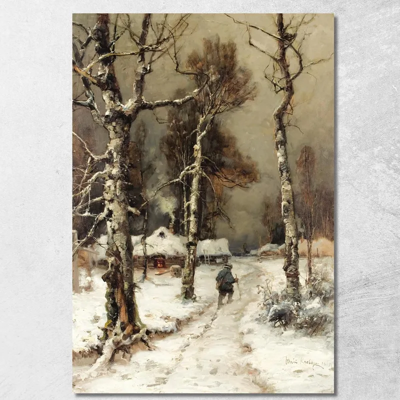 Verso Casa Attraverso Una Foresta Invernale Julius Sergius Klever quadro stampa su tela