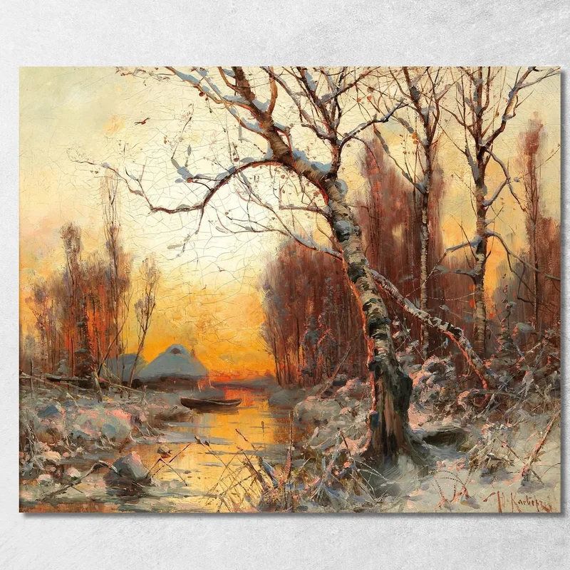 Paesaggio Invernale Con Betulla Nella Luce Serale Julius Sergius Klever quadro stampa su tela