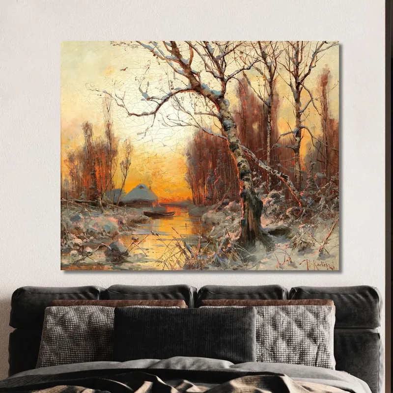 Winter Landscape With Birch In The Evening Light Julius Sergius Klever