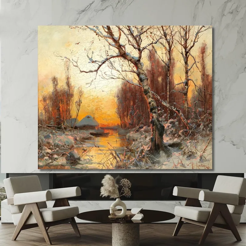Winter Landscape With Birch In The Evening Light Julius Sergius Klever