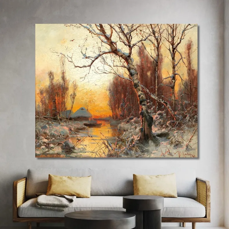 Winter Landscape With Birch In The Evening Light Julius Sergius Klever
