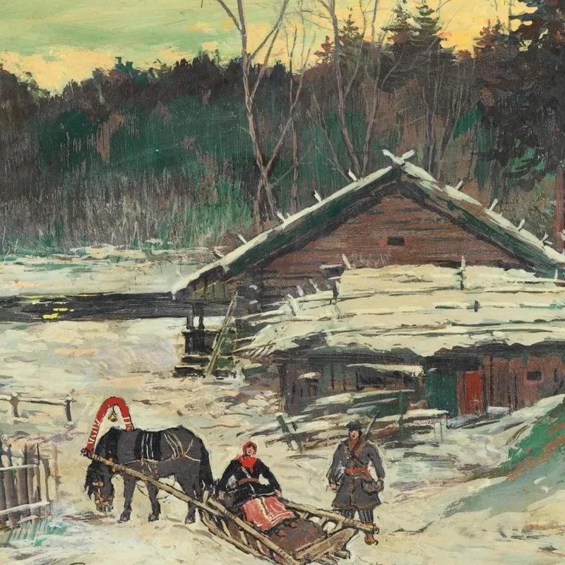 Hunter Talking With A Woman In A Sleigh Konstantin Alexeevich Korovin