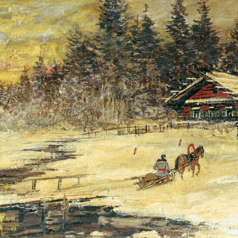 Traîneau Passant Sur Un Pont Au Soleil Couchant Konstantin Alexeevich Korovin