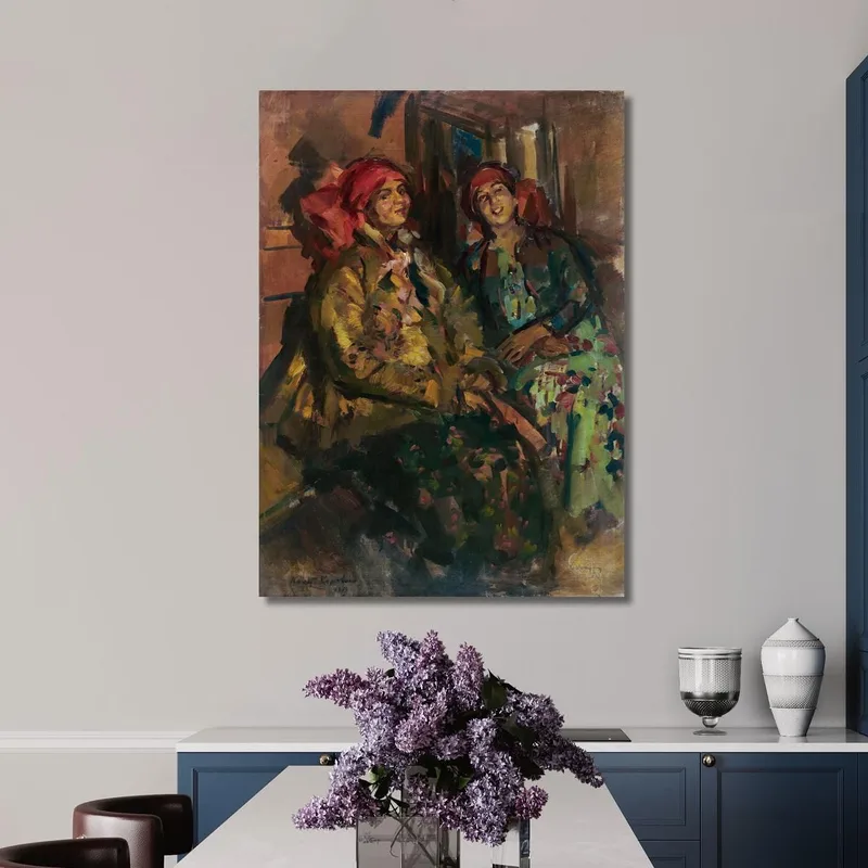 Two Girls In Peasant Costumes Konstantin Alexeevich Korovin
