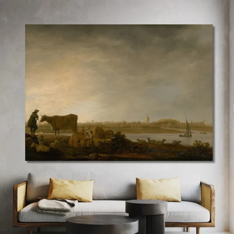 Una Veduta Di Vianen Con Un Mandriano E Bestiame Vicino A Un Fiume Aelbert Cuyp