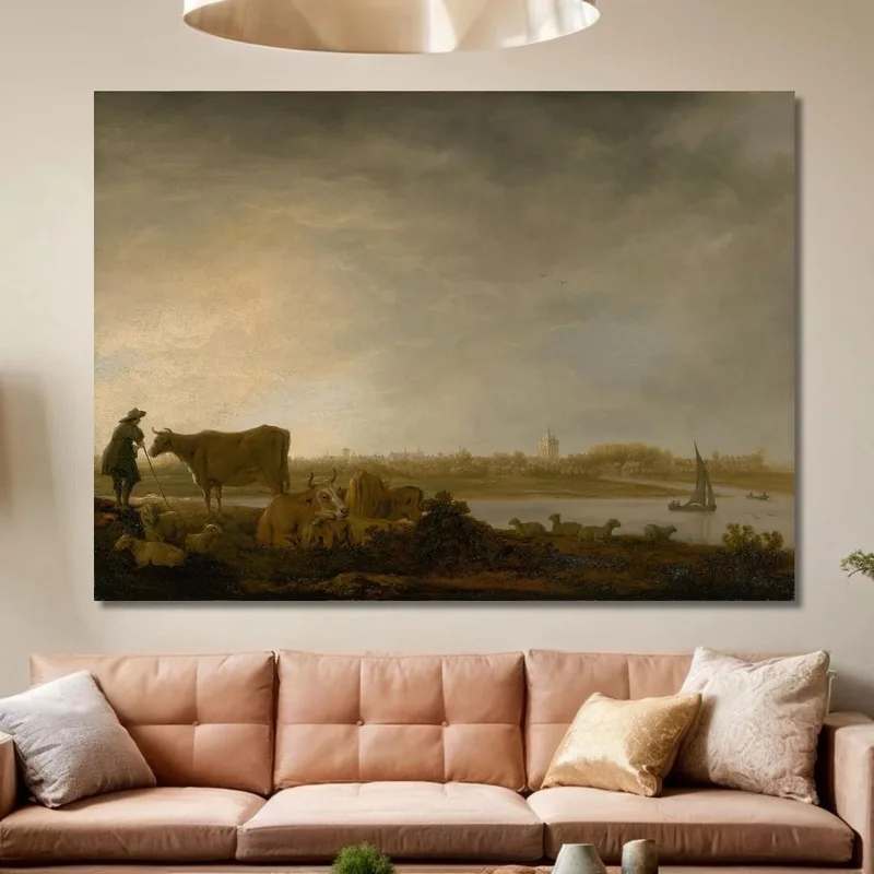 Una Veduta Di Vianen Con Un Mandriano E Bestiame Vicino A Un Fiume Aelbert Cuyp