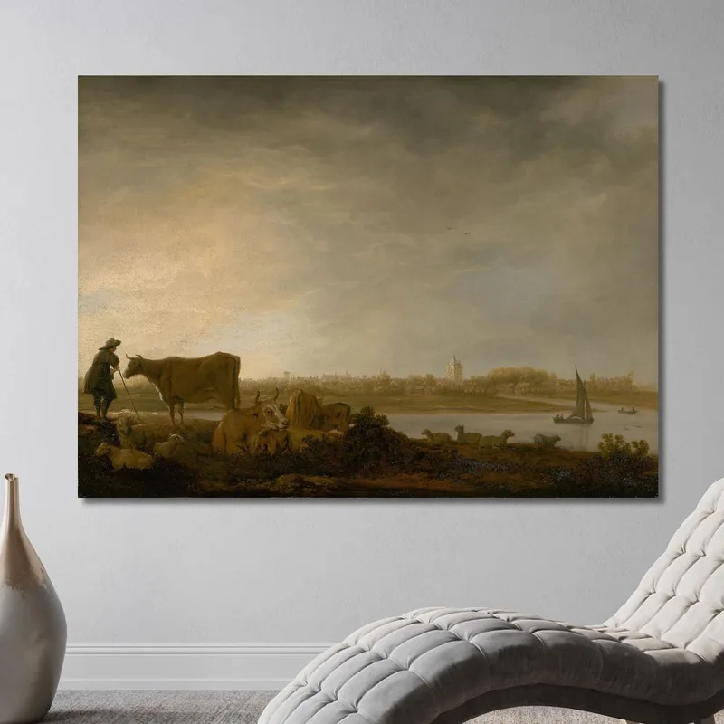 Una Veduta Di Vianen Con Un Mandriano E Bestiame Vicino A Un Fiume Aelbert Cuyp