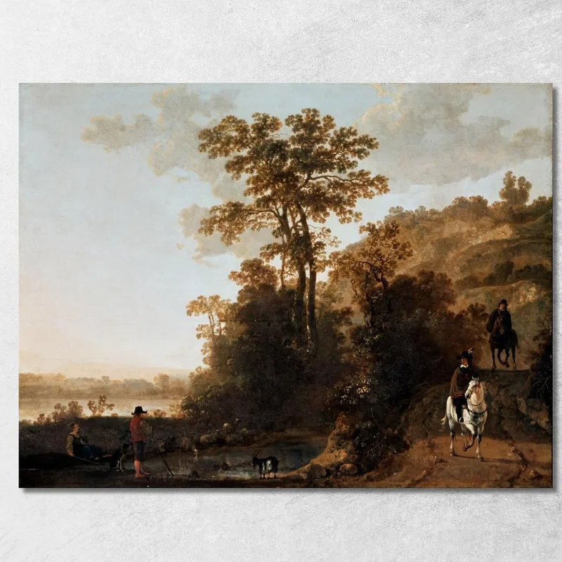 Una Cavalcata Serale Vicino A Un Fiume Aelbert Cuyp quadro stampa su tela