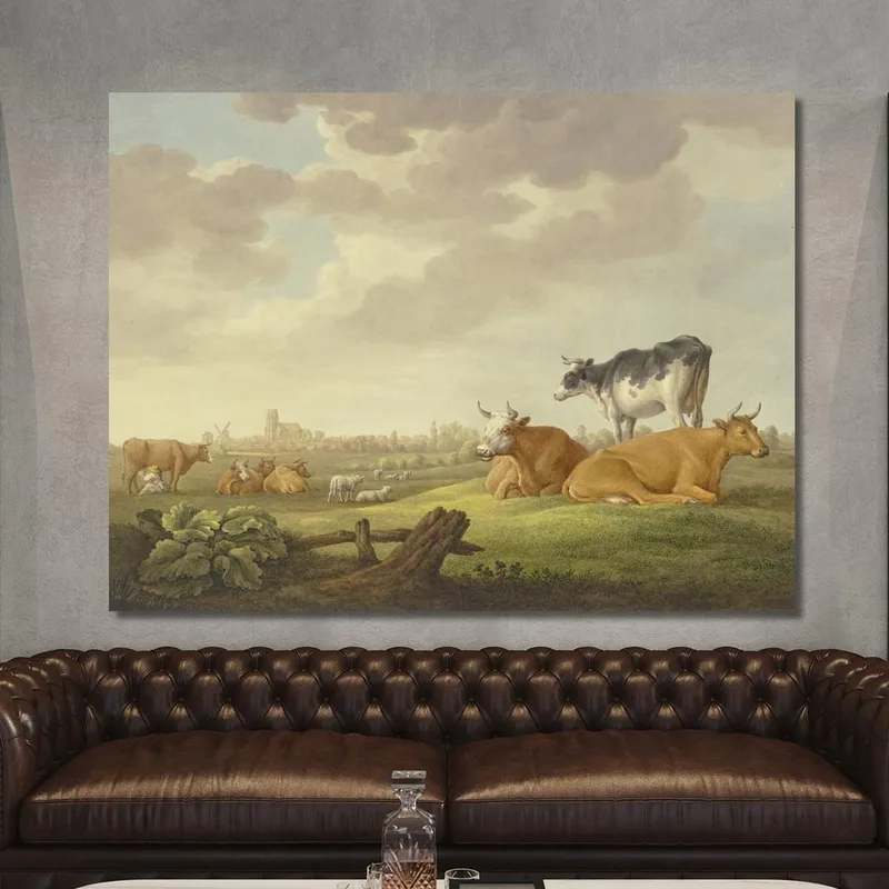 Mucche E Pecore In Un Prato, In Lontananza Una Città, A Sinistra Una Mungitrice Aelbert Cuyp