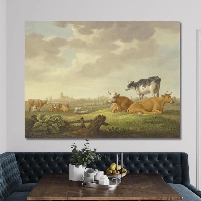 Mucche E Pecore In Un Prato, In Lontananza Una Città, A Sinistra Una Mungitrice Aelbert Cuyp