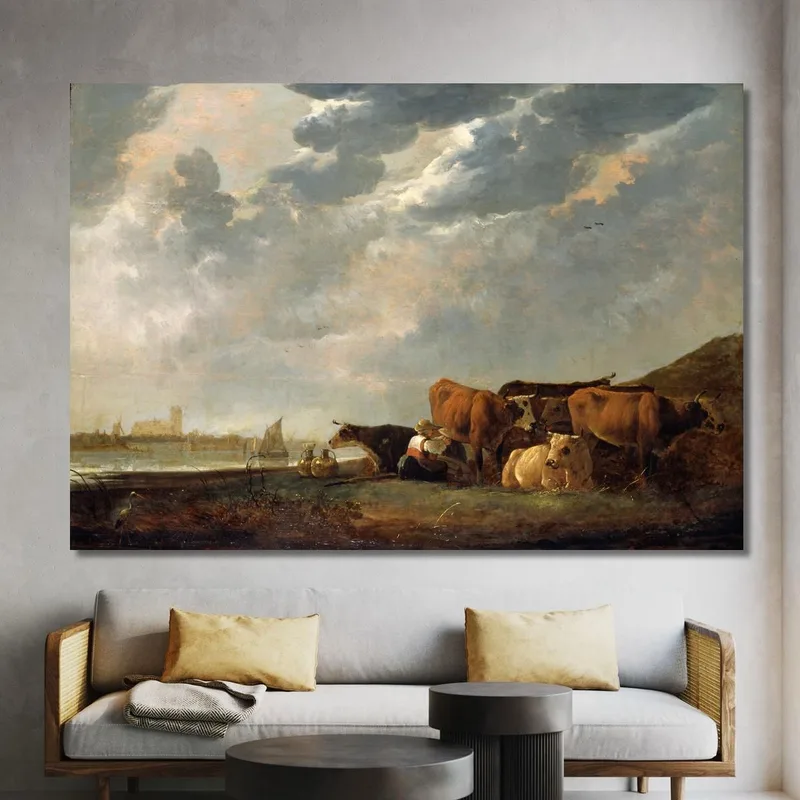 Ganado Cerca Del Mosa Con Dordrecht En La Distancia​ Aelbert Cuyp
