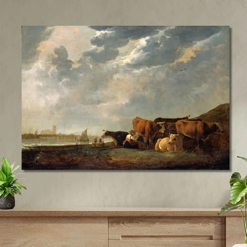 Ganado Cerca Del Mosa Con Dordrecht En La Distancia​ Aelbert Cuyp