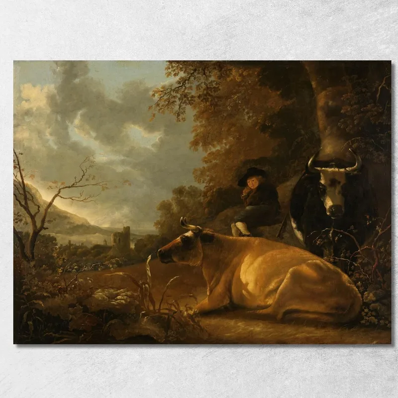 Paesaggio Con Mucche E Un Giovane Mandriano Aelbert Cuyp quadro stampa su tela
