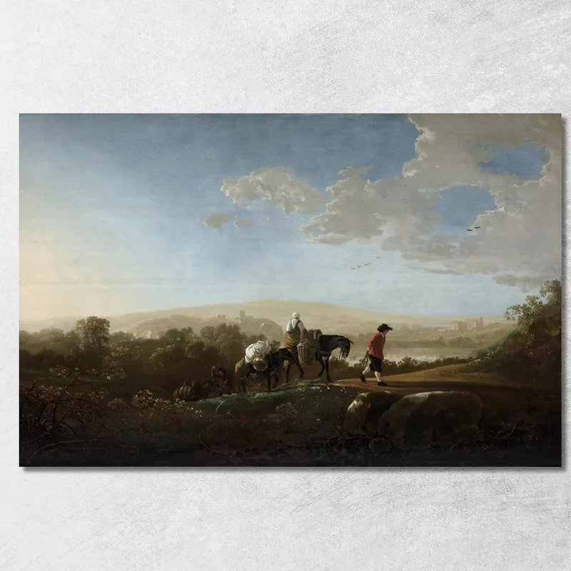 Viaggiatori In Un Paesaggio Collinare 2 Aelbert Cuyp quadro stampa su tela