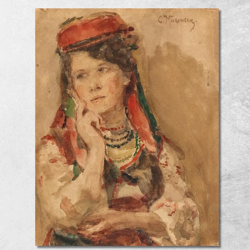 Ritratto Di Una Giovane Donna In Costume Tradizionale Konstantin Egorovich Makovsky quadro stampa su tela