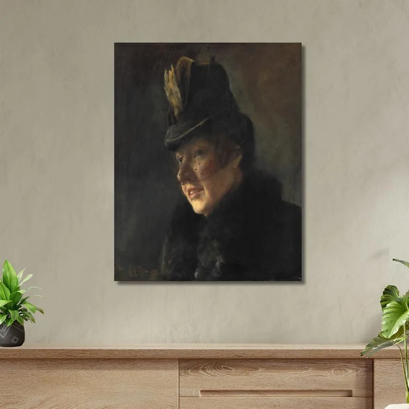 Retrato De Una Mujer Joven Con Abrigo De Cuello De Piel Y Sombrero Con Velo Laurits Andersen Ring