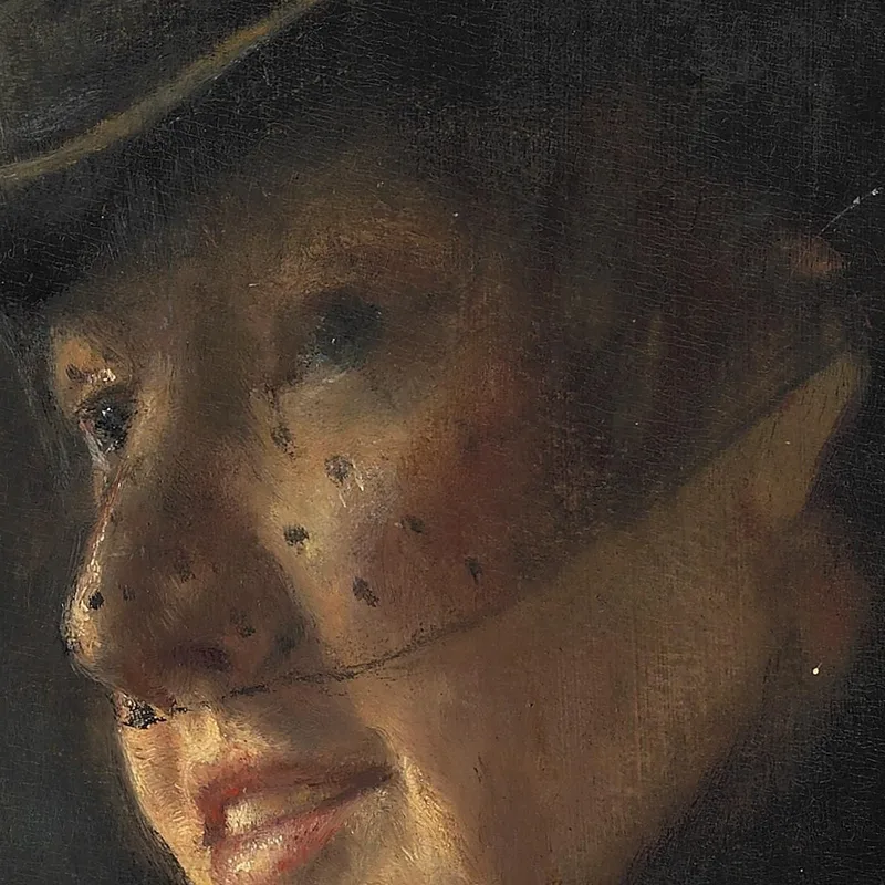 Retrato De Una Mujer Joven Con Abrigo De Cuello De Piel Y Sombrero Con Velo Laurits Andersen Ring