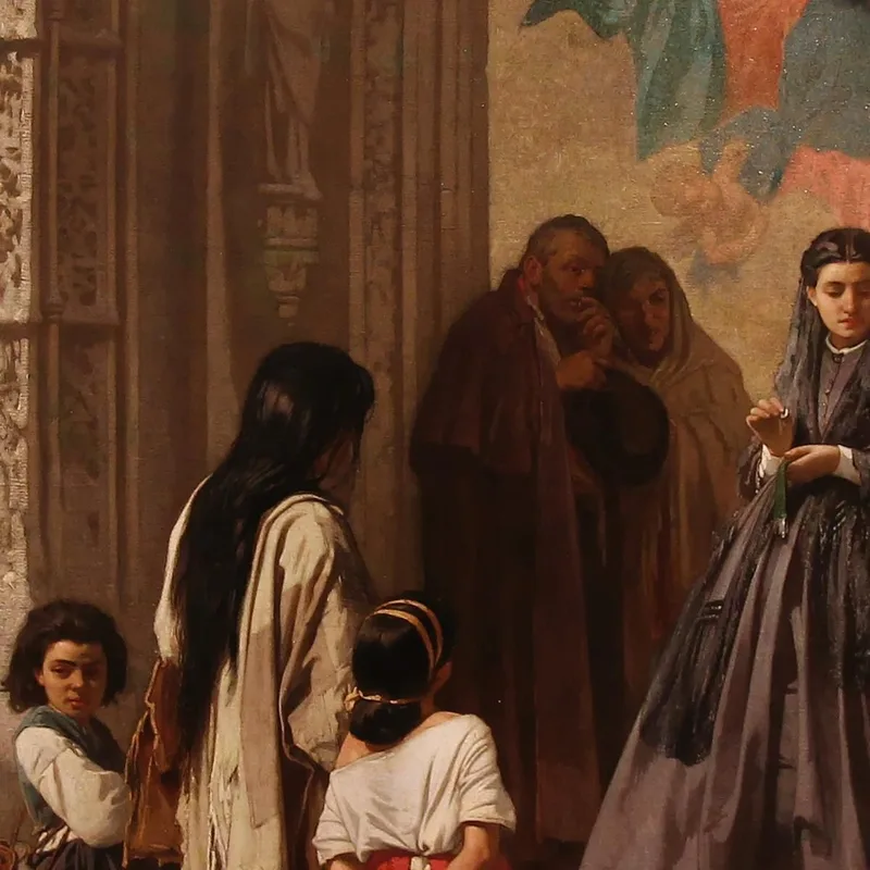 Young Woman Giving Charity At The Entrance To The Chapel Of The San Sebastian Hospital In Cordoba Léon Bonnat