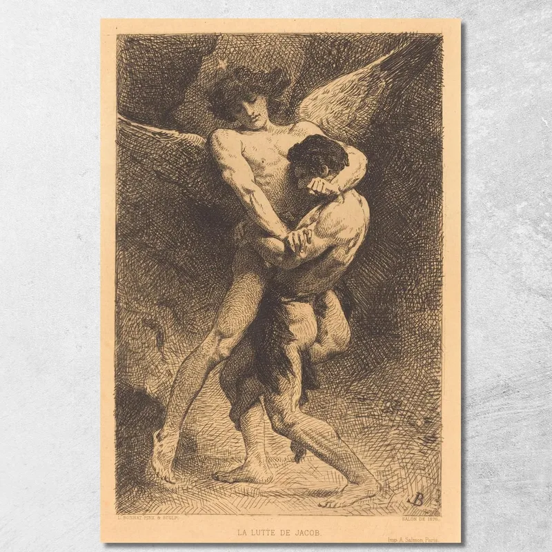 La Lutte De Jacob Luchando Con El Ángel Léon Bonnat cuadro en lienzo