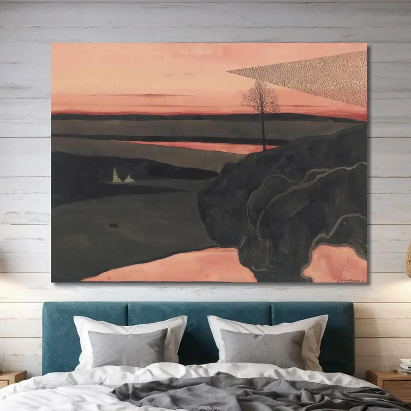 Paysage Sous Une Lueur Rouge Du Soir Avec Des Oiseaux Migrateurs Léon Spilliaert