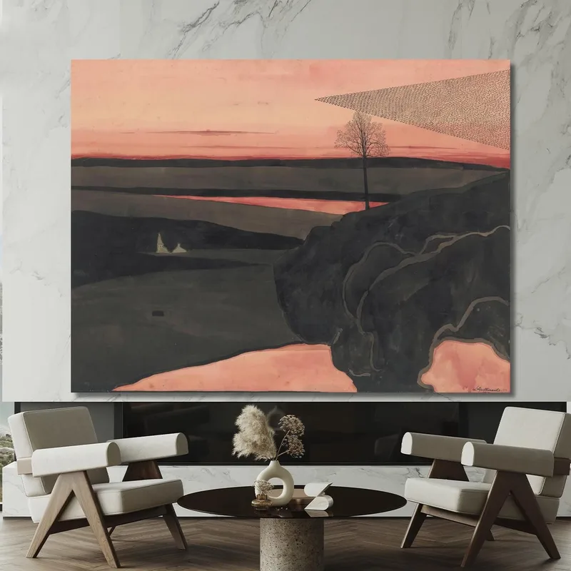 Paysage Sous Une Lueur Rouge Du Soir Avec Des Oiseaux Migrateurs Léon Spilliaert