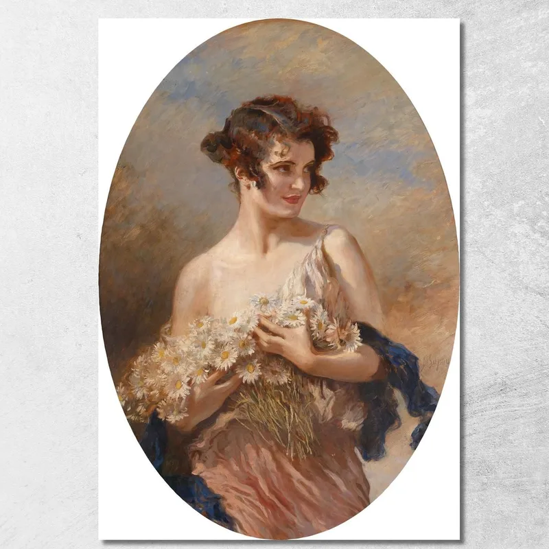 Dama Con Ramo De Margaritas Leopold Schmutzler cuadro en lienzo