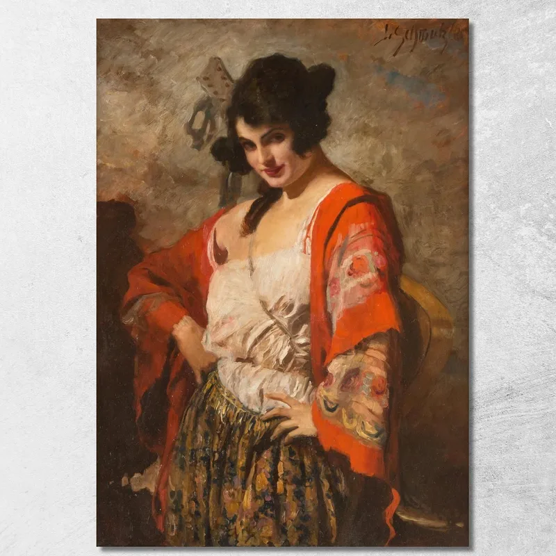 Belleza Española Con Guitarra Leopold Schmutzler cuadro en lienzo