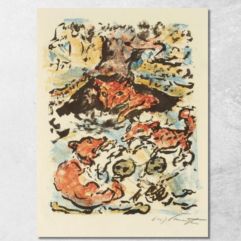 Die Füchsin Ermelyn Mit Ihren Kindern Im Fuchsbau Malepartus Lovis Corinth drucken auf leinwand