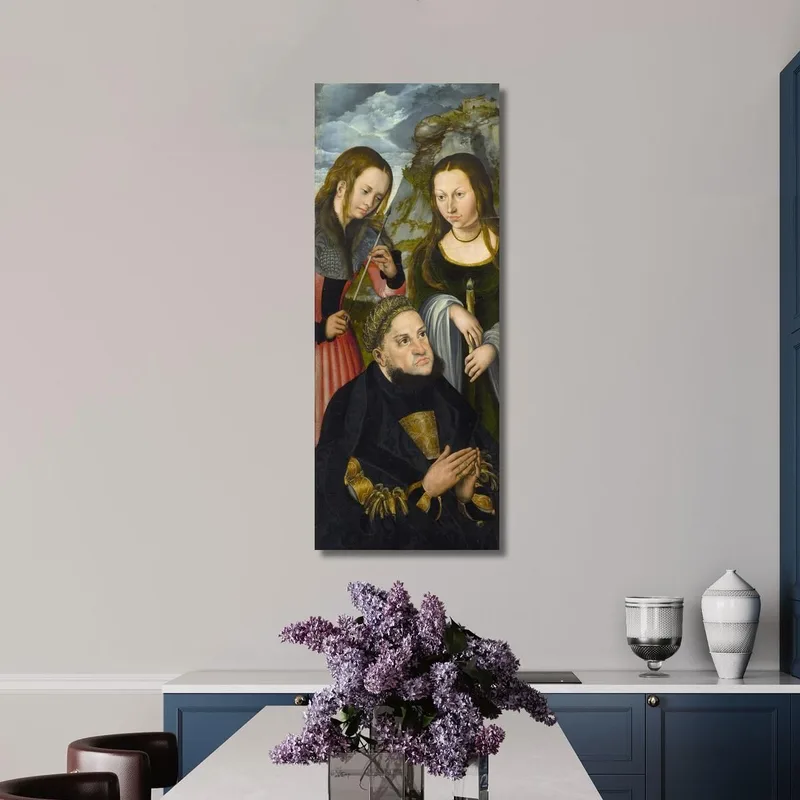 Der Kurfürst Friedrich Der Weise Von Sachsen (1463–1525) Mit Den Heiligen Ursula (Links) Und Genoveva (Rechts) Lucas Cranach the