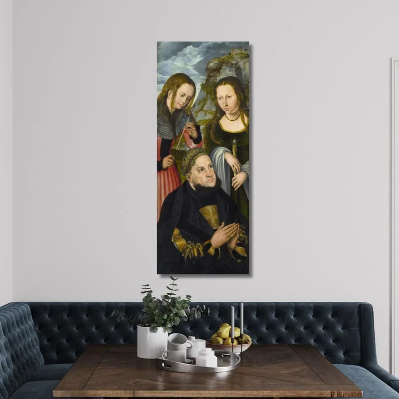 Der Kurfürst Friedrich Der Weise Von Sachsen (1463–1525) Mit Den Heiligen Ursula (Links) Und Genoveva (Rechts) Lucas Cranach the