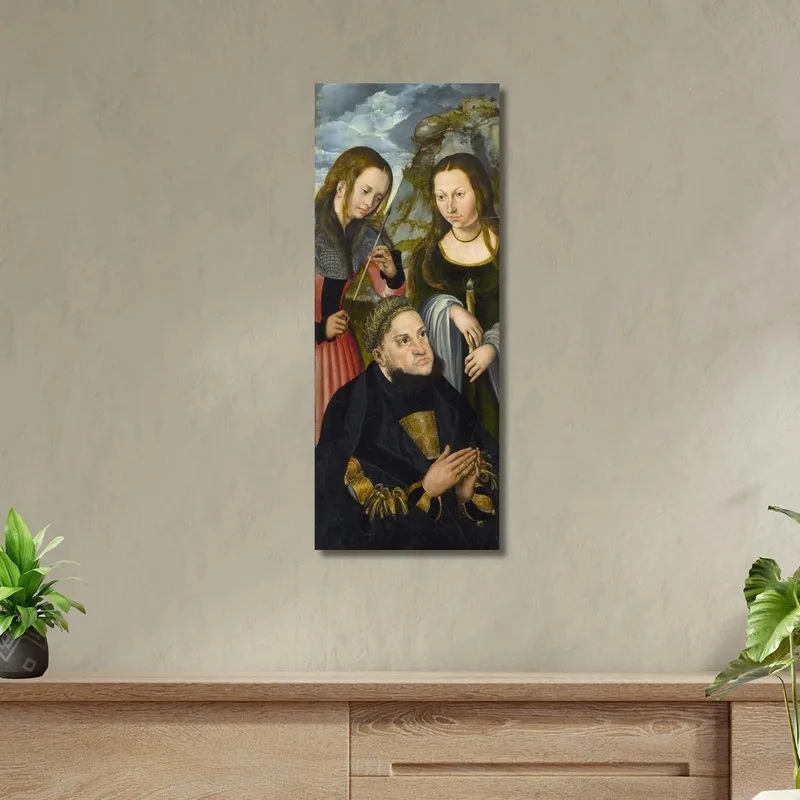 Der Kurfürst Friedrich Der Weise Von Sachsen (1463–1525) Mit Den Heiligen Ursula (Links) Und Genoveva (Rechts) Lucas Cranach the