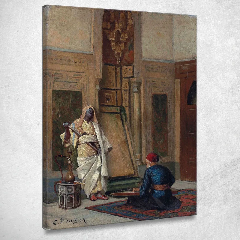 Un Musicista E Una Guardia In Un Interno Orientale Ludwig Deutsch quadro stampa su tela
